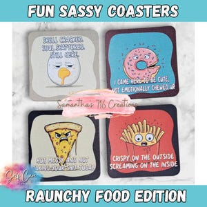 Rude Food Quote Coasters: Sarcastic Kitchen Decor, Sassy Gift Set