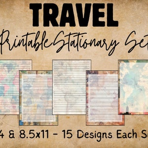 Papelería de viaje, Papel de carta imprimible, Papel para escribir, Descarga digital, Papel rayado, Papel de mapa antiguo, Papel grunge