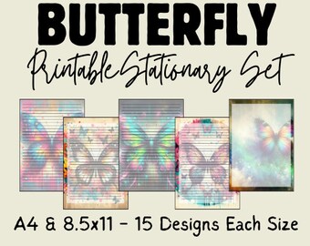 Butterfly Stationery: Printable Lined Writing Paper (Digital Download)