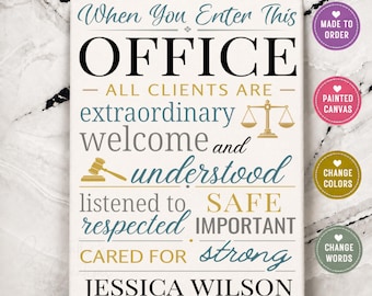 Personalized Client Welcome Sign, Law Office Wall Art on Canvas