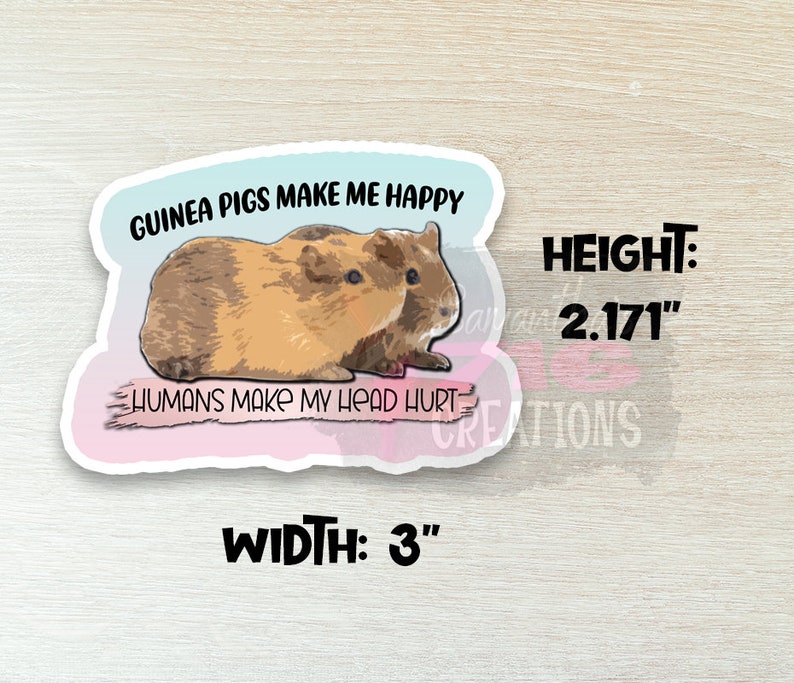 Guinea Pig Stickers: Water Resistant Vinyl Decals Head Hurt
