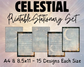 Celestial Stationary, Printable Stationary Paper, Letter Writing, Digital Download, Lined Writing Paper, Galaxy Paper, Moon Grunge Paper