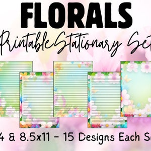 Conjunto de papelaria floral, flores da primavera, download digital, papel pautado para escrever, conjunto para escrever cartas, papel para scrapbooking, papelaria decorativa