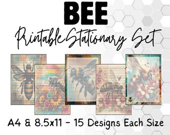 Bee Stationery Set: Grunge Style Lined Writing Paper (Digital Download)