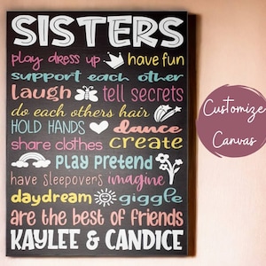 Sisters Rules Canvas: Playroom Wall Decor, Personalized Name Sign