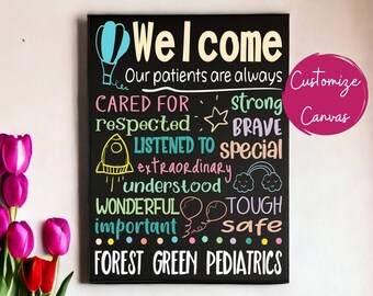 Custom Pediatrician Office Decor: Colorful Welcome Canvas Sign