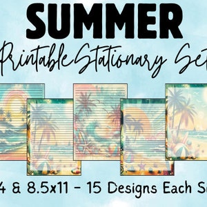 Summer Stationary, Grunge Paper, Beach Decorative Paper, Digital Download, Lined Writing Paper, Letter Writing Set, Scrapbooking Paper