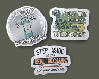 Funny Mechanic Stickers: Sarcastic Toolbox Vinyl Decals