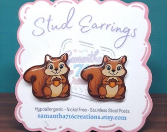 Squirrel Stud Earrings | Hypoallergenic Gift for Her | Forest Animal Jewelry