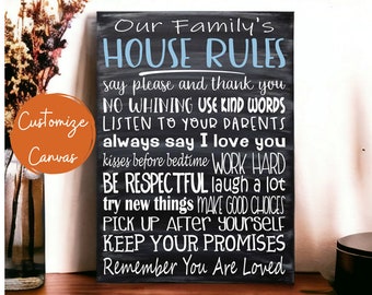 Family House Rules Sign, Family Rules Customizable, Personalized Family Sign, Gift For Family Christmas, Kids House Rules, Living Room Decor