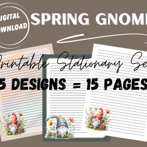 Frühlingszwerge Set, Gartenzwerge, digitaler Download, gefüttertes Schreibpapier, Briefschreiber-Set, Scrapbooking-Zubehör, Journalseiten