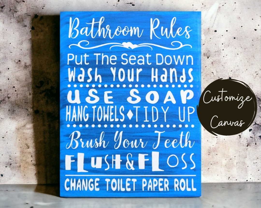 Bathroom Rules Sign, Blue Bathroom Decor, Custom Bathroom Sign, Funny