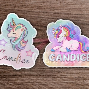 Personalized Unicorn Name Sticker: Girls Water Bottle Decal