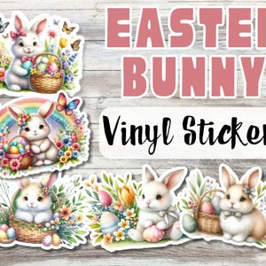 Watercolor Easter Bunny Vinyl Stickers: Die Cut Decals