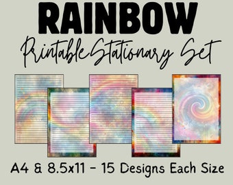Rainbow Stationery: Grunge Printable Paper, Lined Letter Writing (Digital Download)