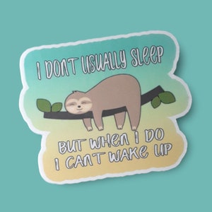 Sloth Stickers, Sloth Gifts, Vinyl Stickers, Cute Sloth Sticker, Sleeping Sloth, Die Cut, Laptop Computer Stickers, Water Resistant