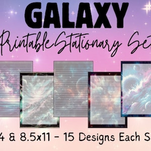 Papelería de galaxia, juego de papelería cósmica, papel grunge imprimible, sistema solar, descarga digital, papel rayado para escribir, juego de escritura de cartas