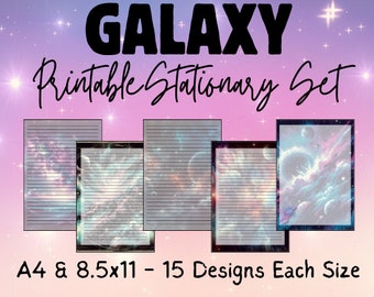 Galaxy Stationary, Cosmic Stationary Set, Printable Grunge Paper, Solar System, Digital Download, Lined Writing Paper, Letter Writing Set