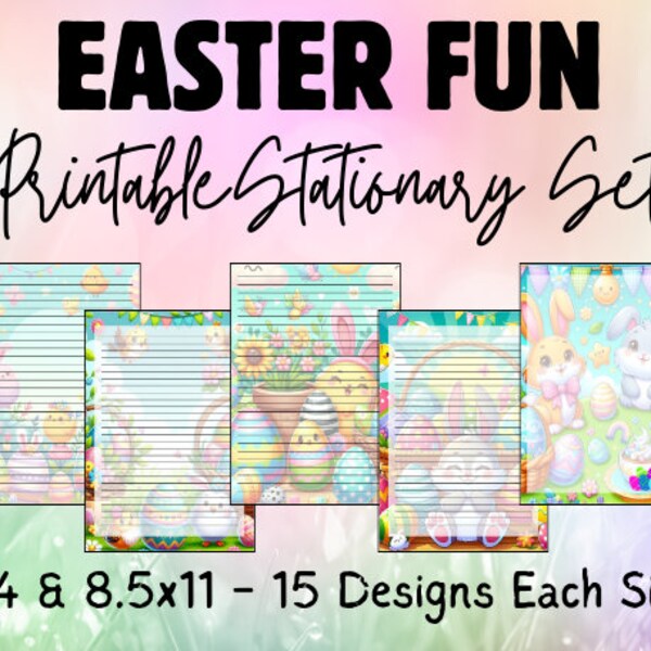 Colorful Easter Stationary, Printable Paper, Spring Stationary, Lined Writing Paper, Blank Paper, Digital Download, Journal Paper, Holiday