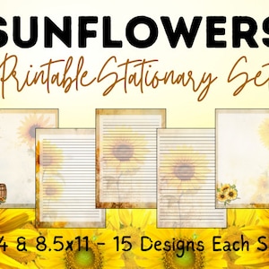 Sonnenblumen Briefpapier, druckbares Papier, liniertes Schreibpapier, Blankopapier, digitaler Download, druckbares Briefpapier, Journalpapier, 2020