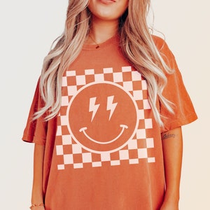 Checkerboard Smile Shirt Graphic Tee Vintage Shirt Comfort Colors Shirt