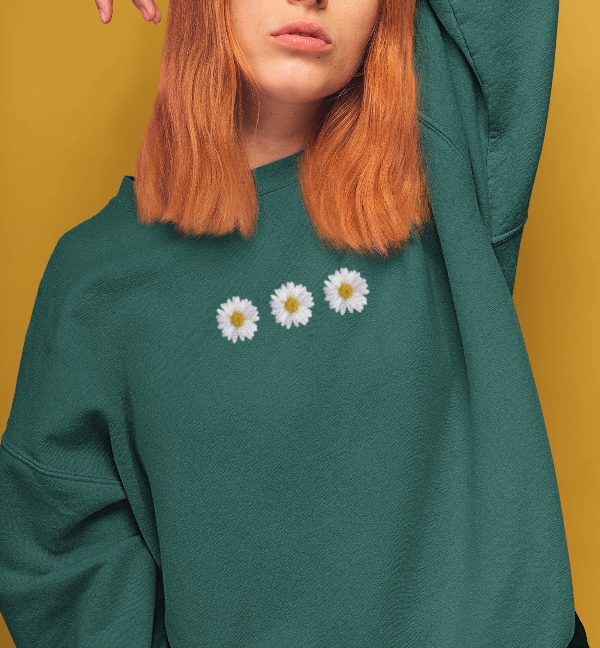 Daisy Sweatshirt Daisy Crewneck Sweatshirt Green Crewneck Etsy