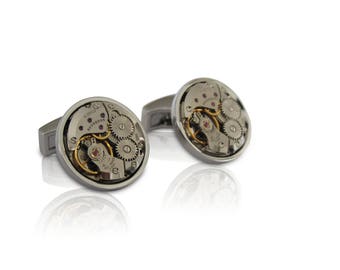 Watch cufflink, cufflinks, watch movement, cufflink blank, cufflink back