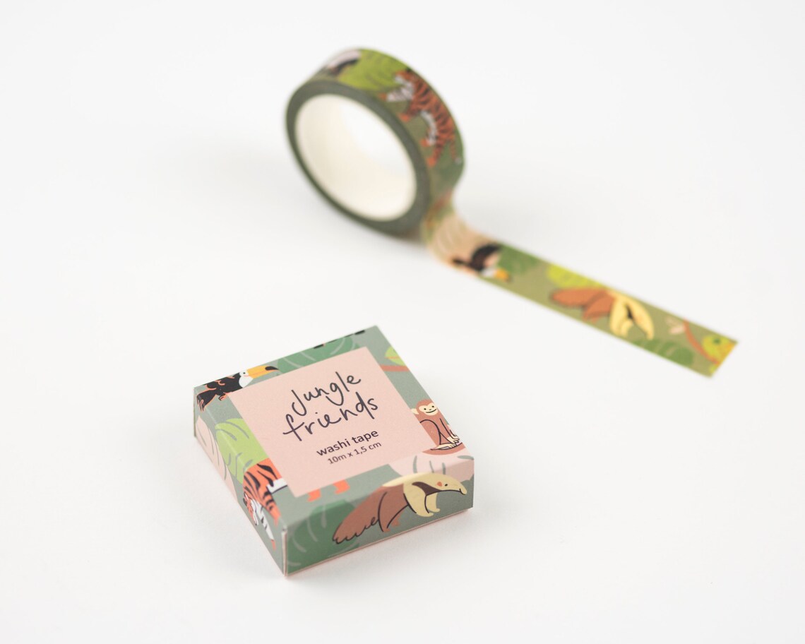 Washi Tape Jungle Animals Illustrated Masking Tape 10 m x 15 Etsy