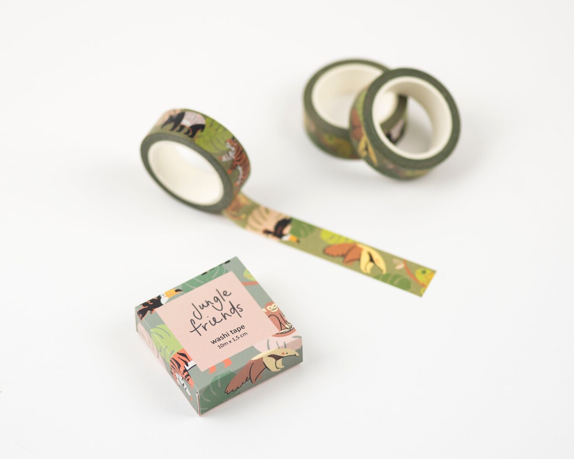 Washi Tape Jungle Animals Illustrated Masking Tape 10 m x 15 Etsy