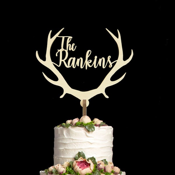 Antler Deer Cake Toppers, Wedding Cake Topper, Gold Monogram Cake Topper, Gold Monogram Cake Topper, Initials cake topper, CT-20-4