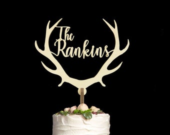 Antler Deer Cake Toppers, Wedding Cake Topper, Gold Monogram Cake Topper, Gold Monogram Cake Topper, Initials cake topper, CT-20-4