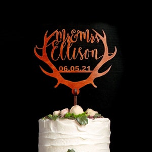 Wedding Antler Deer Cake Toppers, Cake Topper Gold Monogram Cake Topper, Gold Monogram Cake Topper, Initials cake topper, CT-20-4 image 7