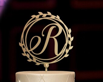 Gold Cake topper for wedding, Wood Monogram Cake Toppers, Initials Wedding Cake Topper, Personalized Gold Monogram Cake Topper