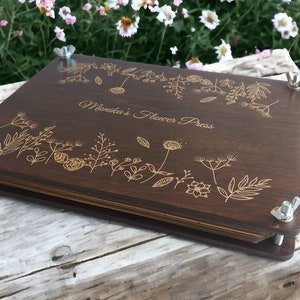 Secado de flores para recuerdos de jardín, Prensa de flores con personalización, Regalo de cumpleaños, Regalo de jardín, Prensa botánica con cartones, m12