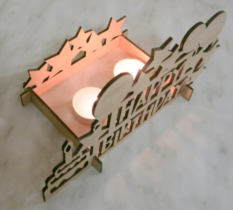Birthday Gift for mom holiday ornament Birthday gift Happy Birthday light decoration Happy Birthday decor wooden candlestick