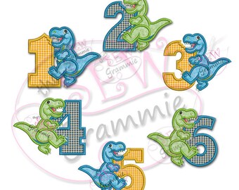 May include: Six colorful dinosaur-themed numbers, each with a dinosaur biting into the number. The numbers are 1, 2, 3, 4, 5, and 6. The dinosaurs are green, blue, and orange.