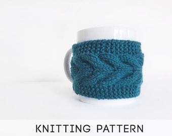 Patrón de punto PDF calentador de tazas / Patrón acogedor de café de punto de cable - Descarga digital