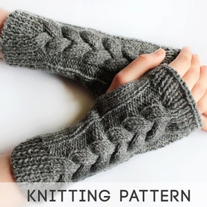 Fingerless Gloves PDF Knitting Pattern | Women&#39;s Braid Cable Knit Fingerless Arm Warmer Pattern - Digital Download