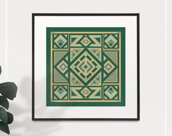 Emerald Art Deco Cross Stitch Pattern PDF | Square Geometric Needlepoint Pattern -  Digital Download