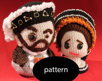 Pattern for Henry VIII Pin Cushion and Anne Boleyn Scissor Cozy Amigurumi