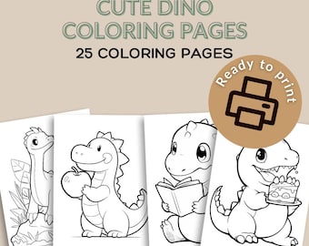 Cute Dinosaur Coloring Pages, Fun Kids Activity (Digital Download)