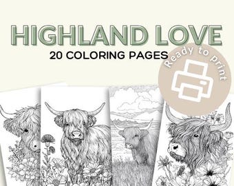 Highland Kuh Ausmalseiten: Rustikale Bauernhof Kunst für Kinder & Erwachsene (PDF Download)