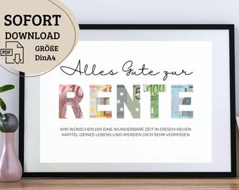 Happy retirement! Instant digital download, A4 PDF, last-minute gift, DIY, cash gift for retirement, retirement