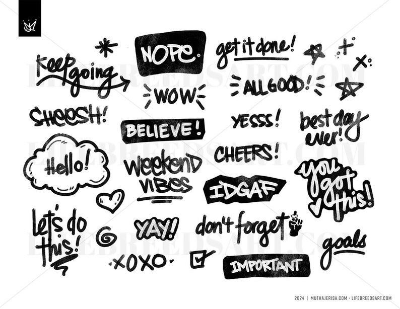 27 Hand-drawn Text Graphics, Clipart, Set 1 - Instant Download - PNG ...