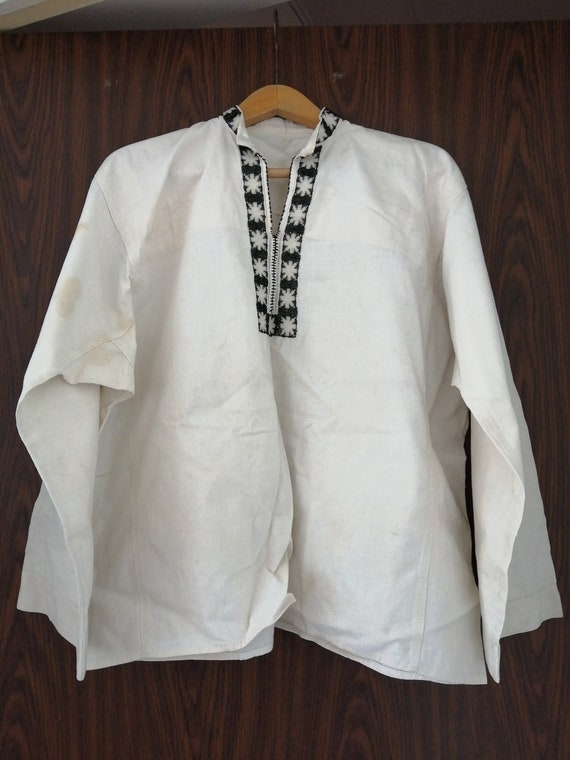 Vintage old Romanian traditional man shirt blouse,