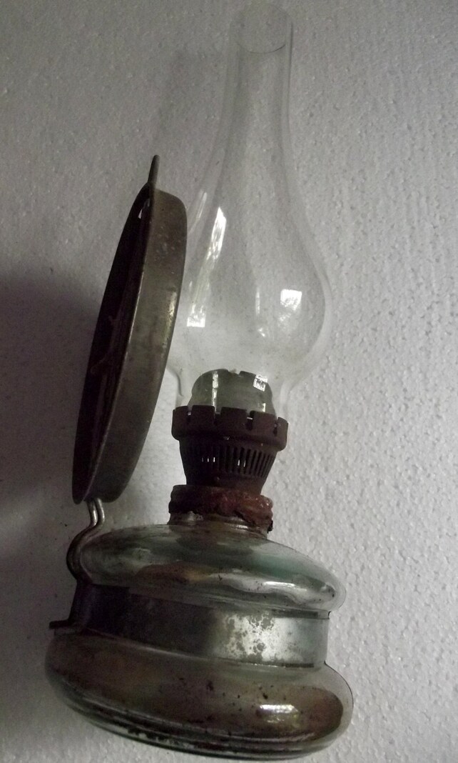 Antique 1940s Romanian Kerosene Oil Lamp Glass Mirror Image 0