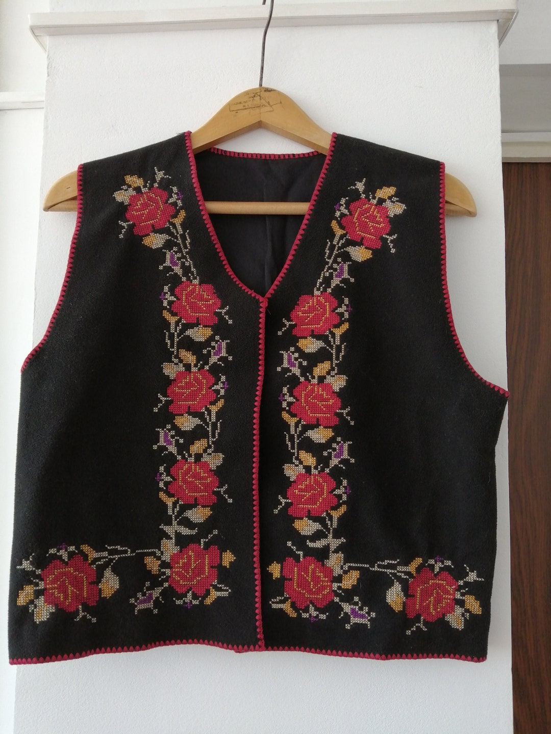 Vintage Hungarian Matyo Vest Ethnic Handmade Hand
