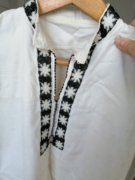 Vintage old Romanian traditional man shirt blouse… - image 2