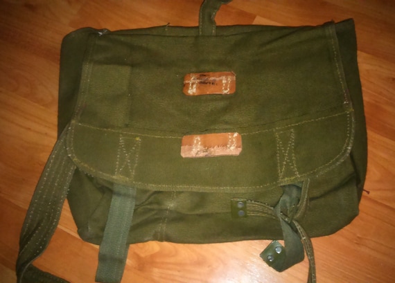 Vintage Romanian military army canvas bag green m… - image 1