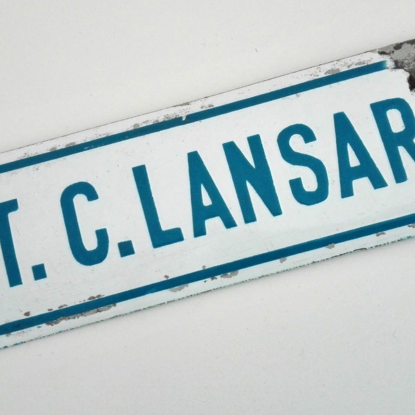 Vintage Romanian industrial porcelain enamel factory metal door sign, plaque, department Control of Quality, Communism Era